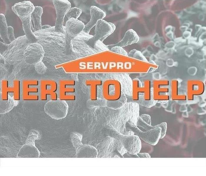 It is a Servpro a AD that has a drawn picture of a coronavirus with the words across it "We are here to help"